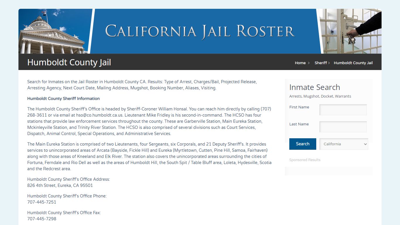 Humboldt County Jail | Jail Roster Search